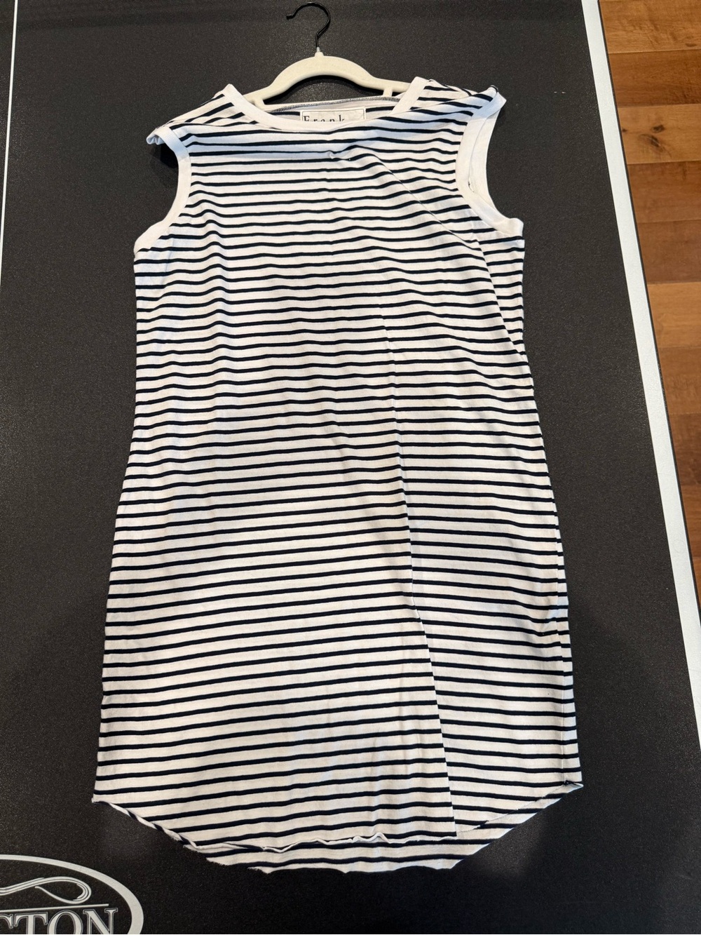 Frank & Eileen White & Black Striped Sleeveless Knit Dress